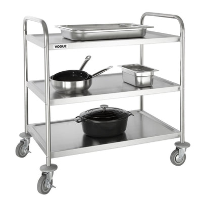 Vogue Stainless Steel 3 Tier Clearing Trolley Medium