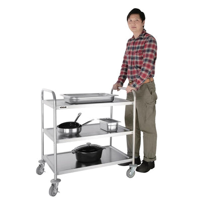 Vogue Stainless Steel 3 Tier Clearing Trolley Medium