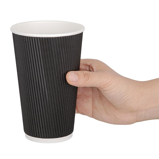 Fiesta Ripple Wall Takeaway Coffee Cups Black 455ml - 16oz (Pack of 25)