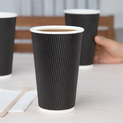 Fiesta Ripple Wall Takeaway Coffee Cups Black 455ml - 16oz (Pack of 500)