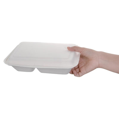 Fiesta Green Compostable Bagasse Hinged 2-Compartment Food Containers 253mm (Pack of 200)
