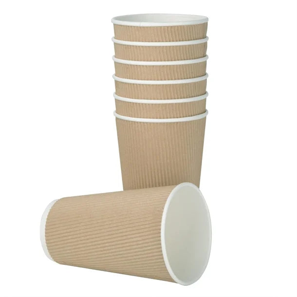 Fiesta Ripple Wall Takeaway Coffee Cups Kraft 455ml - 16oz (Pack of 500)