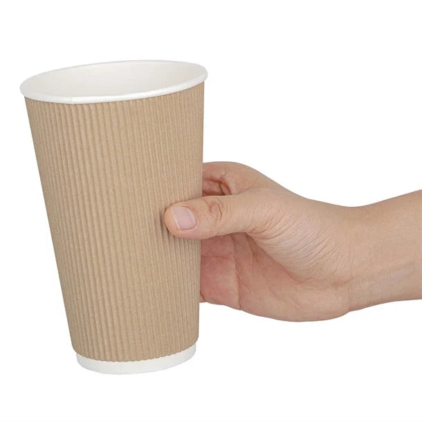 Fiesta Ripple Wall Takeaway Coffee Cups Kraft 455ml - 16oz (Pack of 500)
