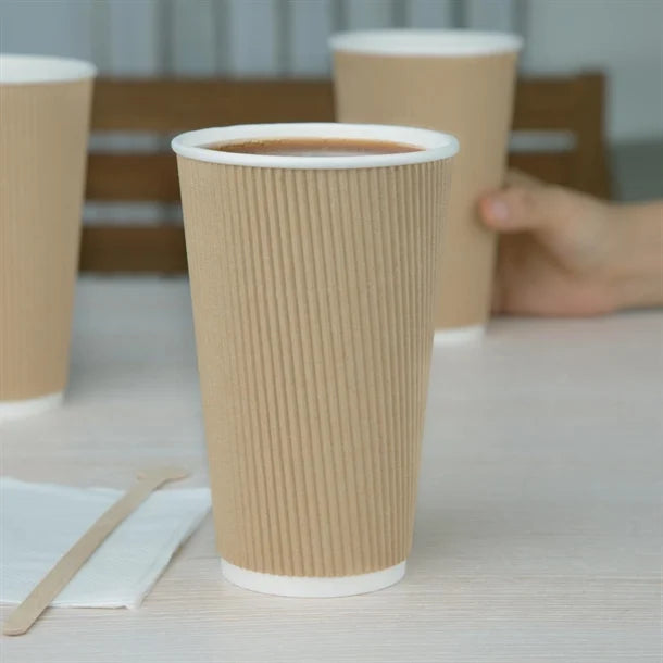 Fiesta Ripple Wall Takeaway Coffee Cups Kraft 455ml - 16oz (Pack of 500)