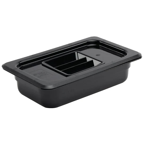 Vogue Polycarbonate 1-4 Gastronorm Container 65mm Black