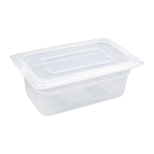Vogue Polypropylene 1-4 Gastronorm Container with Lid 100mm (Pack of 4)