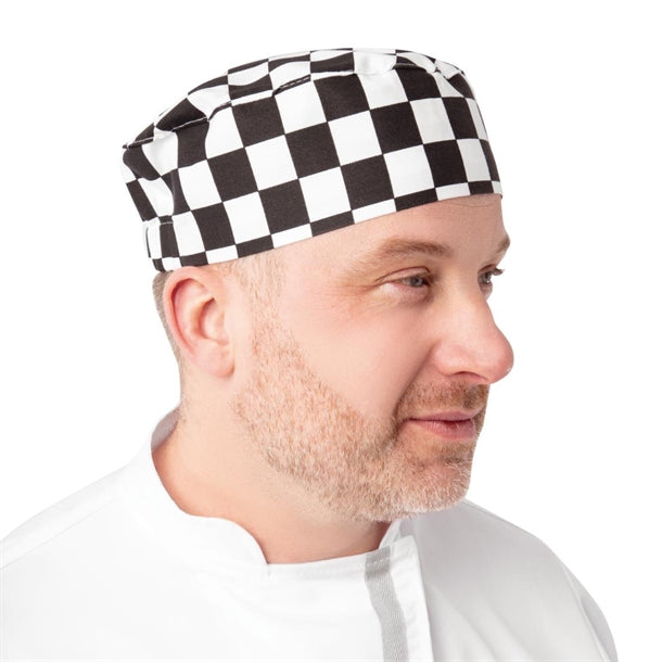 Whites Chefs Skull Cap Big Black and White Check