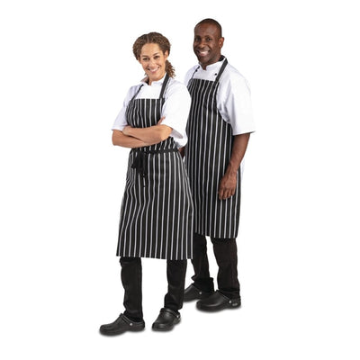 Whites Bib Apron Butchers Stripe Black