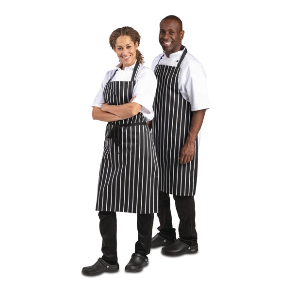 Whites Bib Apron Butchers Stripe Black