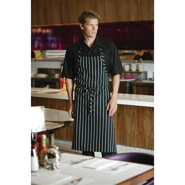 Chef Works Premium Woven Bib Apron Black and White Stripe