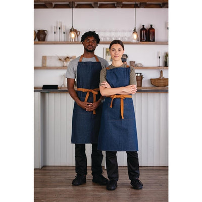 Southside X-Cross Back Apron Denim Blue Tan Ties
