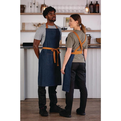 Southside X-Cross Back Apron Denim Blue Tan Ties