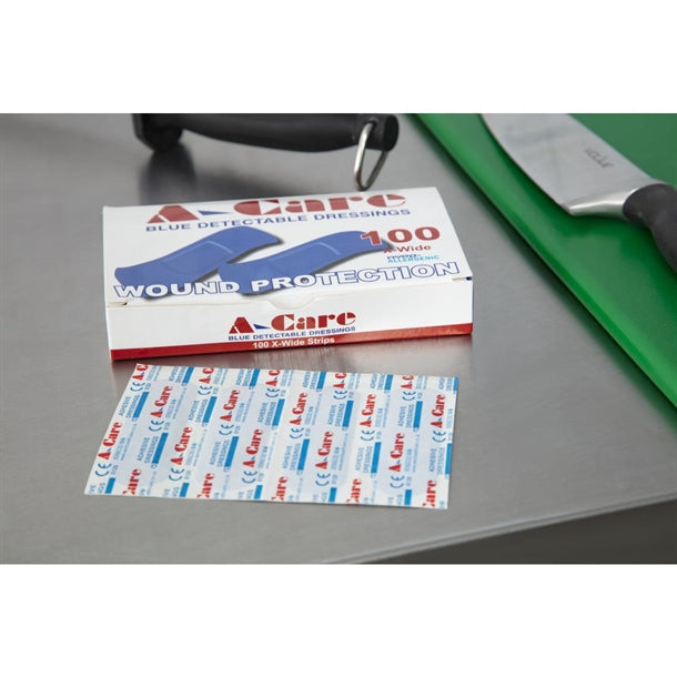 A-Care Detectable Blue Plasters Extra Wide Strip 75x25mm - Box 100