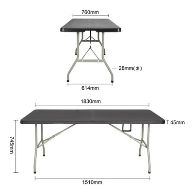 Bolero Rectangular Centre Folding Utility Table Black 6ft (Single)