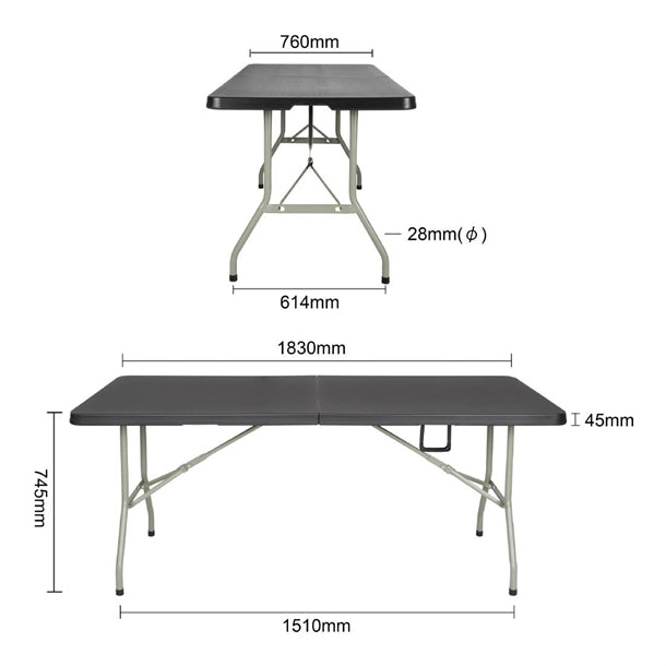 Bolero Rectangular Centre Folding Utility Table Black 6ft (Single)