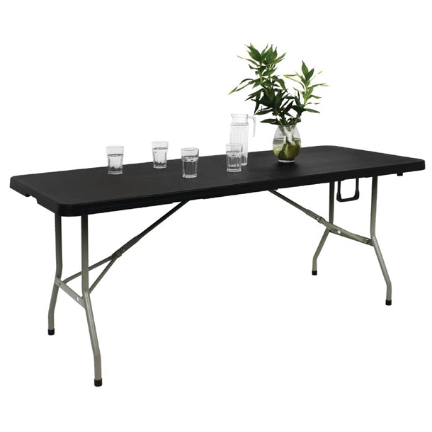 Bolero Rectangular Centre Folding Utility Table Black 6ft (Single)