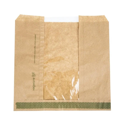 Vegware Compostable Kraft Sandwich Bags with NatureFlex Window Small (Pack of 1000)