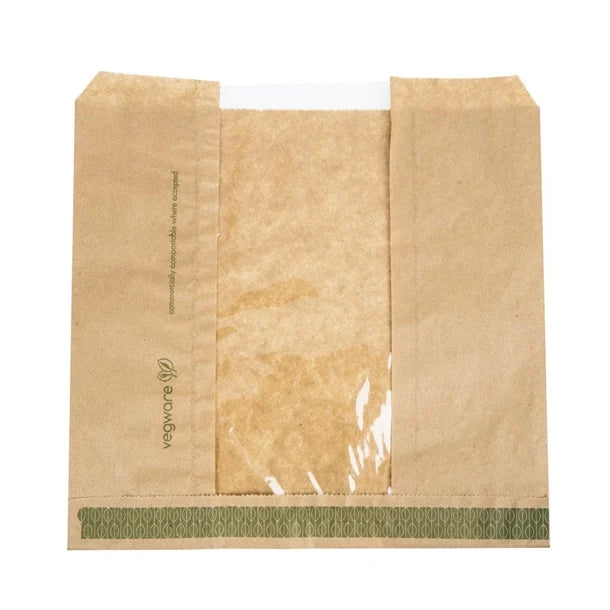 Vegware Compostable Kraft Sandwich Bags with NatureFlex Window Small (Pack of 1000)