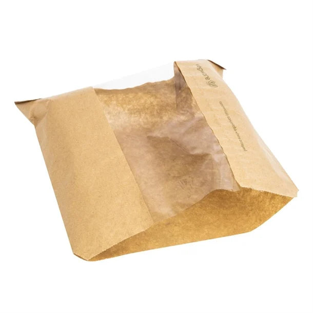 Vegware Compostable Kraft Sandwich Bags with NatureFlex Window Small (Pack of 1000)