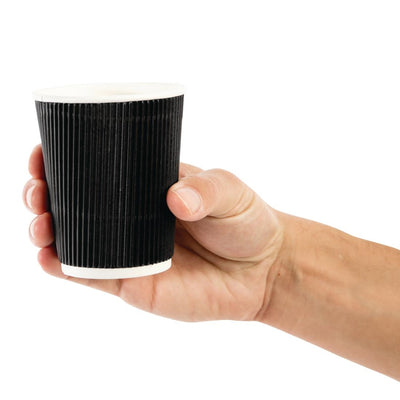 Fiesta Disposable Coffee Cups Ripple Wall Black 225ml - 8oz (Pack of 25)