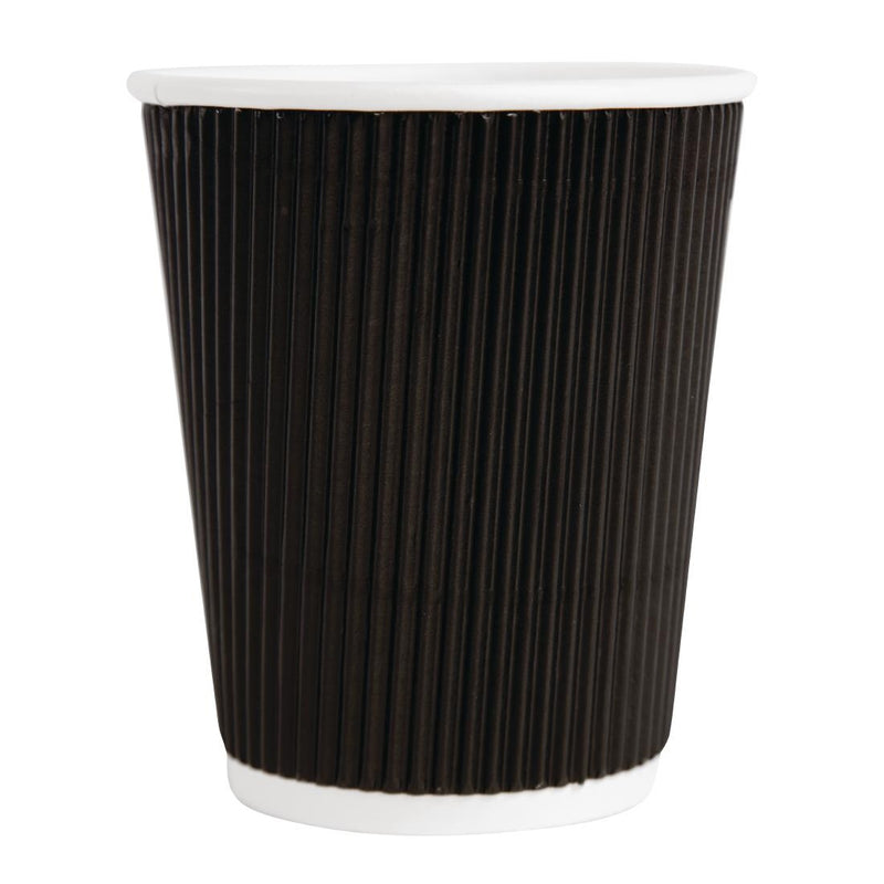 Fiesta Disposable Coffee Cups Ripple Wall Black 225ml - 8oz (Pack of 500)