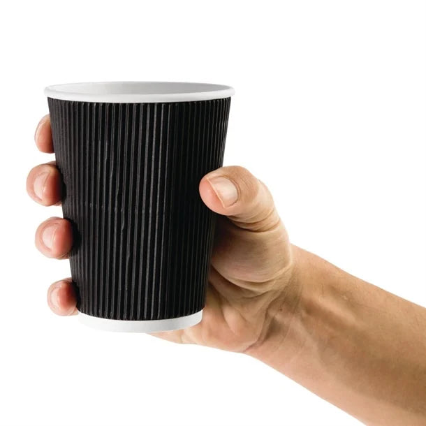 Fiesta Disposable Coffee Cups Ripple Wall Black 340ml - 12oz (Pack of 500)