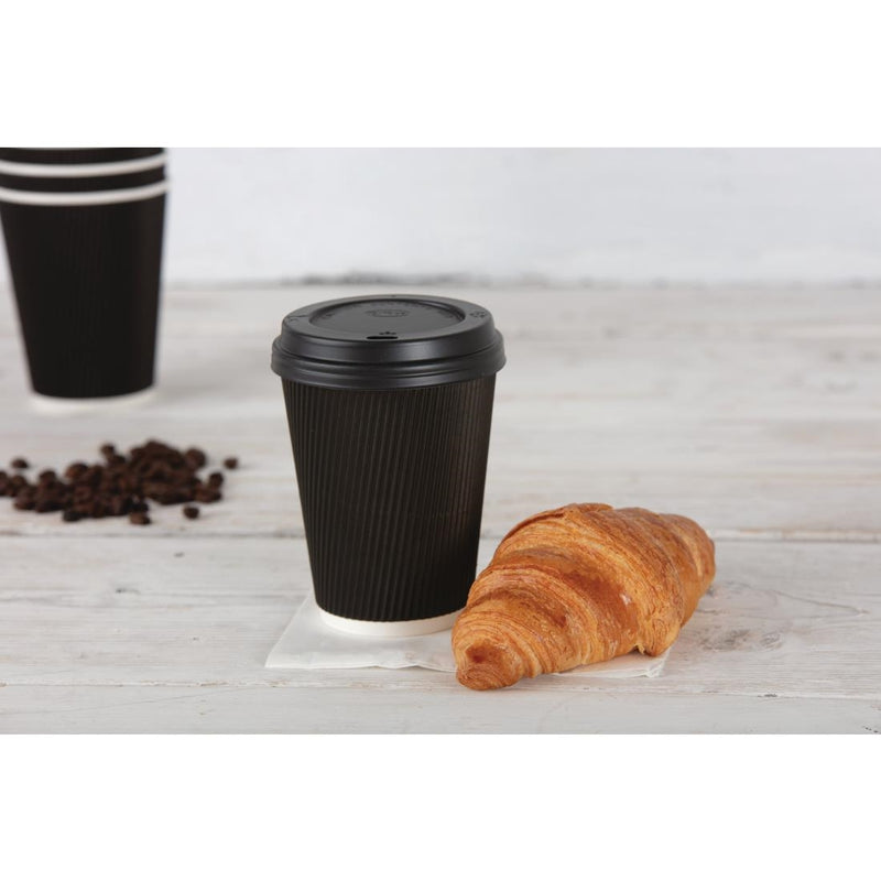 Fiesta Disposable Coffee Cups Ripple Wall Black 225ml - 8oz (Pack of 25)