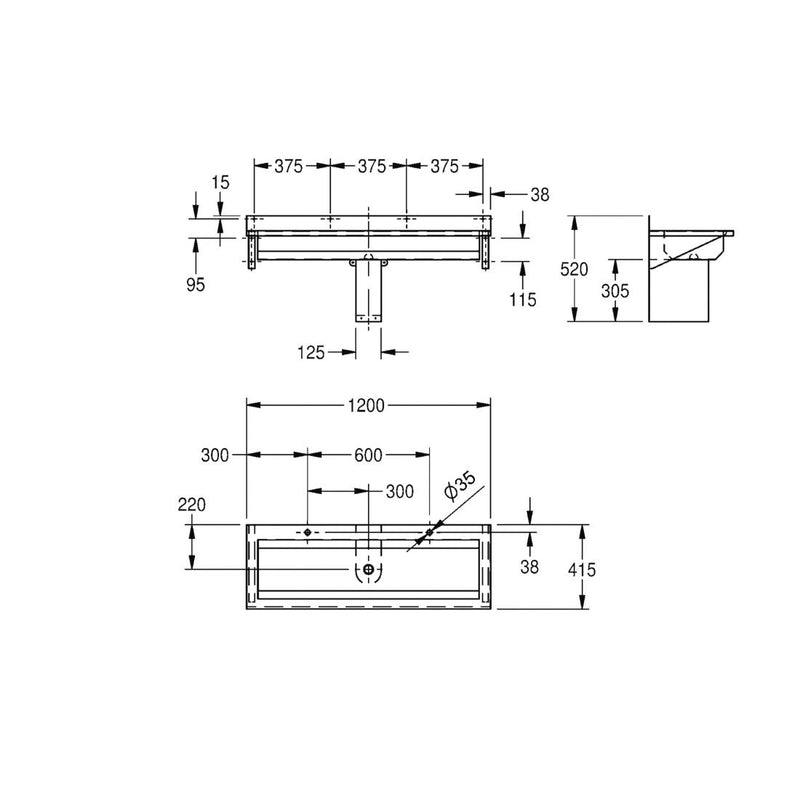 Franke Sissons Saturn Washtrough 1200mm