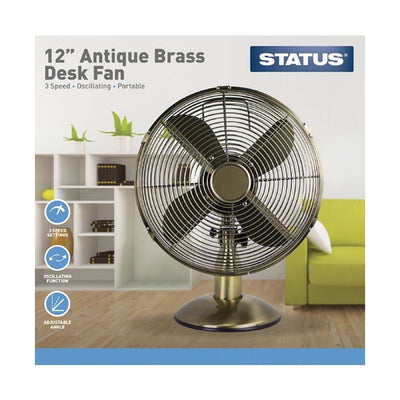 Status 12" Oscillating Antique Brass Desktop Fan