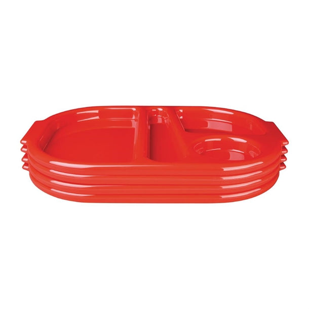 Kristallon Large Polycarbonate Compartment Food Trays Red 375mm