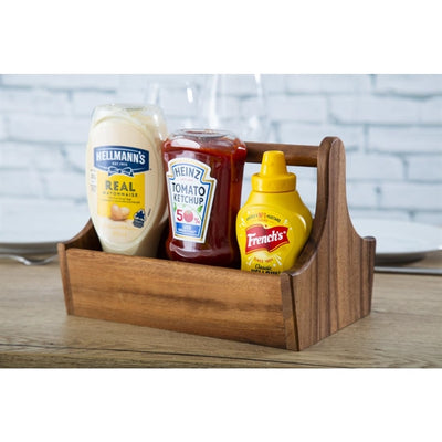 T&G Woodware Acacia Wood Condiment Basket with Handle