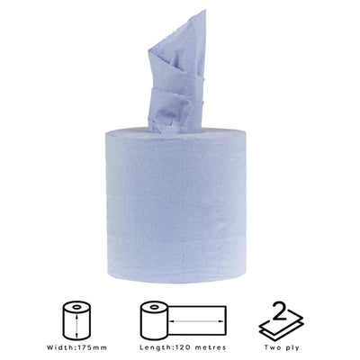 Jantex Centrefeed Blue Rolls 2-Ply 120m (Pack of 6)