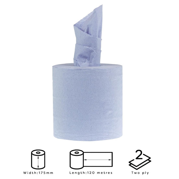 Jantex Centrefeed Blue Rolls 2-Ply 120m (Pack of 6)