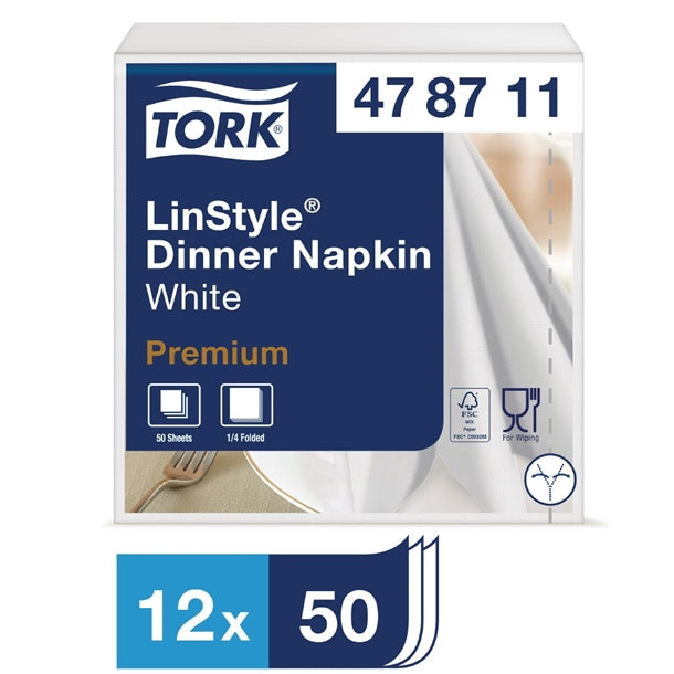 Tork Linstyle Dinner Napkin White 400mm (Pack of 600)