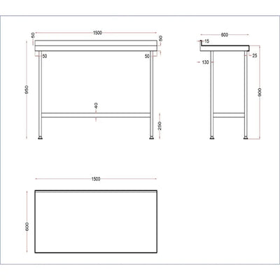 Holmes Stainless Steel Wall Table with Upstand 1500mm
