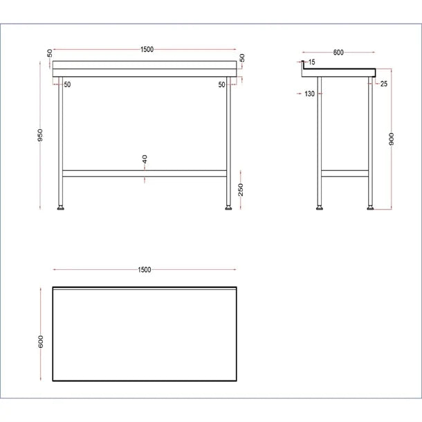Holmes Stainless Steel Wall Table with Upstand 1500mm