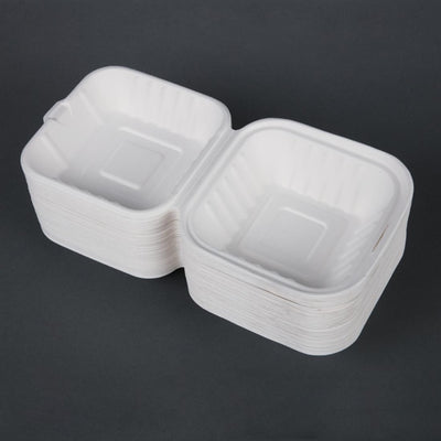 Fiesta Green Compostable Bagasse Burger Boxes with Side Ridges 152mm (Pack of 500)