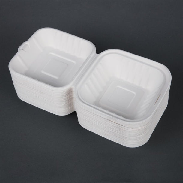 Fiesta Green Compostable Bagasse Burger Boxes with Side Ridges 152mm (Pack of 500)