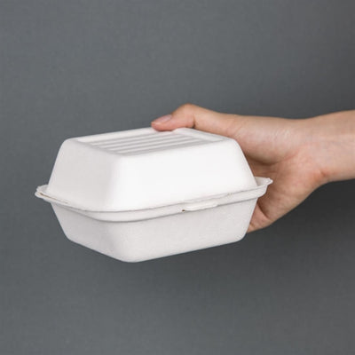 Fiesta Green Compostable Bagasse Burger Boxes with Bottom Ridges 153mm (Pack of 500)