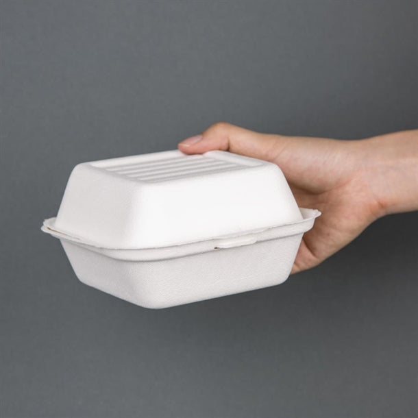 Fiesta Green Compostable Bagasse Burger Boxes with Bottom Ridges 153mm (Pack of 500)