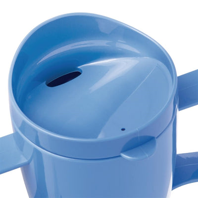Kristallon Heritage Double-Handled Mugs with Lid Blue 300ml (Pack of 4)