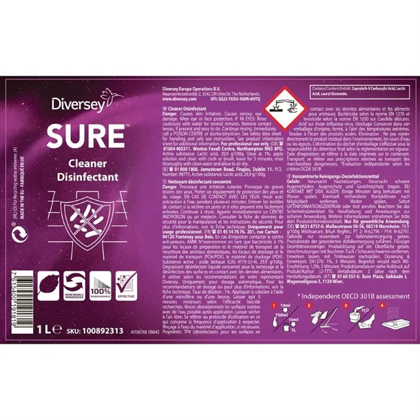 SURE Cleaner and Disinfectant Concentrate 1Ltr (6 Pack)