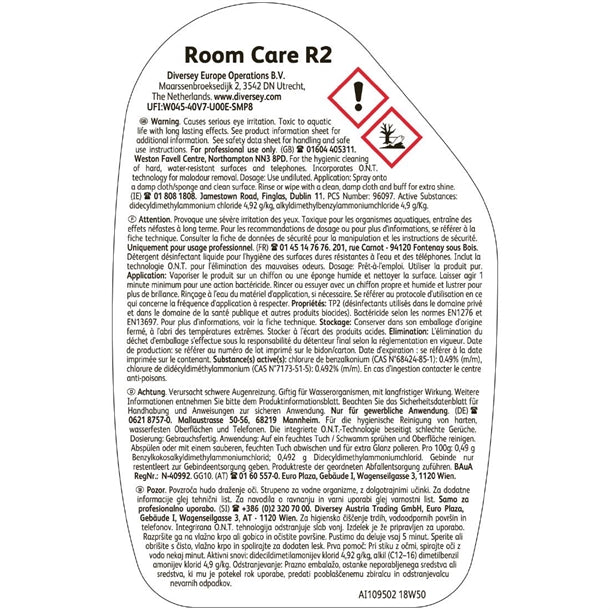 Room Care R2 Hard Surface Cleaner and Disinfectant Ready To Use 750ml (6 Pack)