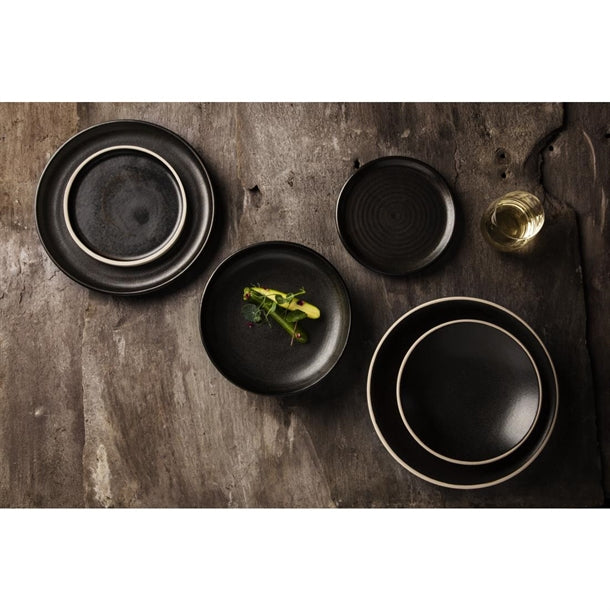Olympia Canvas Small Rim Round Plate Delhi Black 180mm (Pack of 6)