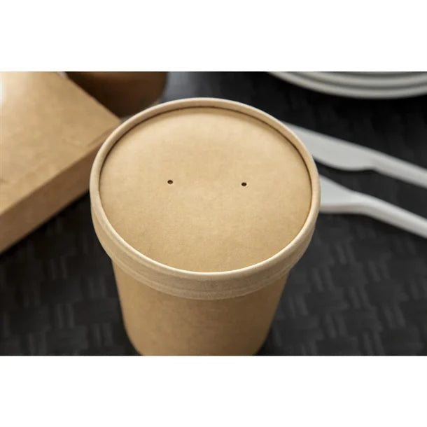 Colpac Recyclable Kraft Microwavable Soup Cup Lids 450ml - 16oz (Pack of 500)