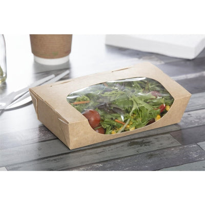 Colpac Recyclable Kraft Tuck-Top Salad Boxes With Window 1000ml - 35oz (Pack of 200)