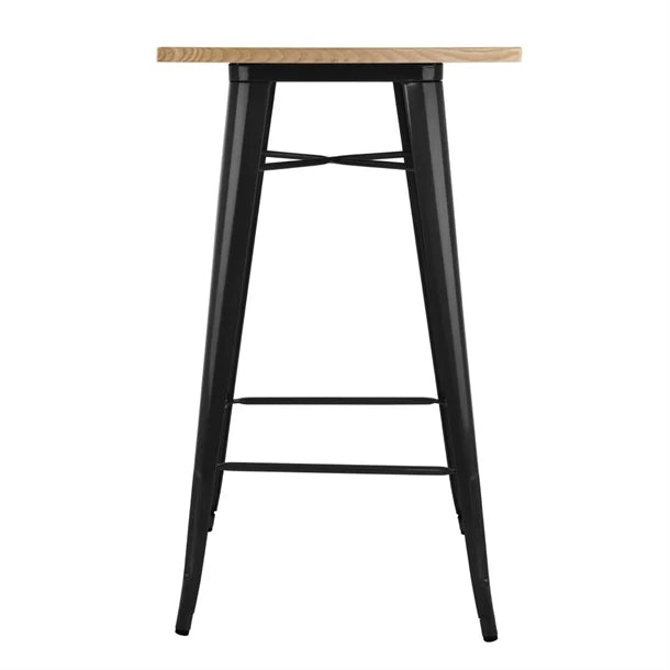 Bolero Bistro Bar Table with Wooden Top Black (Single)