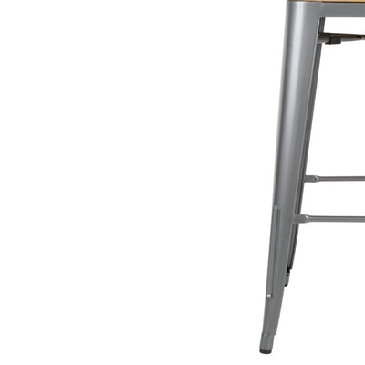 Bolero Bistro Backrest High Stools with Wooden Seat Pad Gun Metal (Pack of 4)
