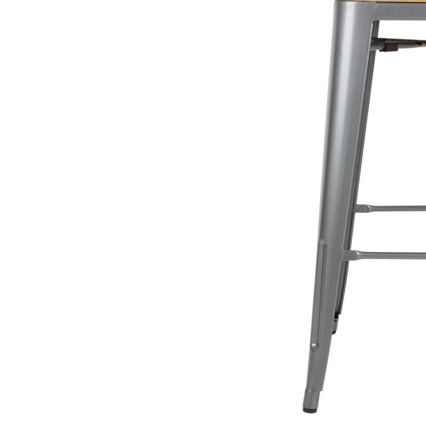 Bolero Bistro Backrest High Stools with Wooden Seat Pad Gun Metal (Pack of 4)
