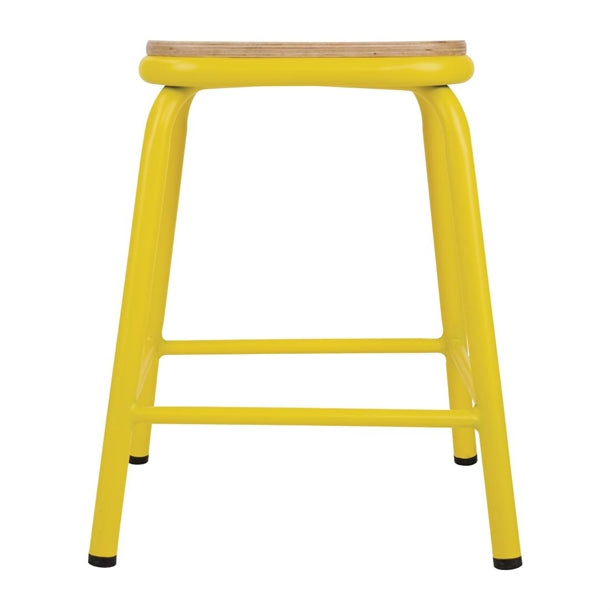Bolero Cantina Low Stools with Wooden Seat Pad Yellow (Pack of 4)
